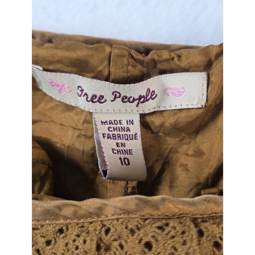 Free People Vintage Crochet Velvet Tiered Midi Skirt Boho 10 Mustard Bronze Y2K - Picture 4 of 7
